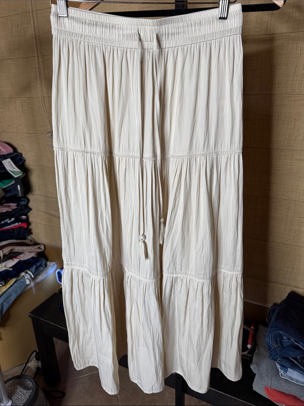Joie Cream Tiered Drawstring Maxi Skirt Size Small Boho Cottagecore - Picture 2 of 7